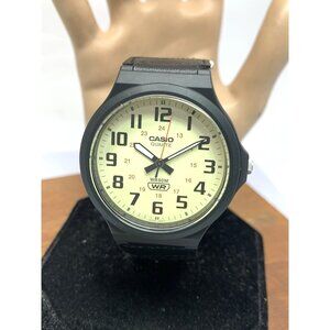 Casio Men's Watch MW240B Analog Quartz Beige Dial 42mm Black Green Nylon Band